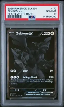 Pokemon Zekrom ex 172/086 Sv: Black Bolt EX Black White Rare Holo PSA 10 - Image 1