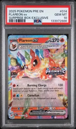 2025 Pokemon Prismatic Evolutions Suprise Box Flareon ex #014 PSA 10 GEM MINT 💎 - Image 1