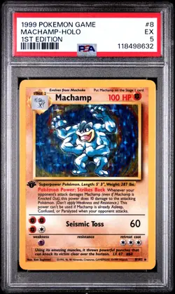 1999 POKEMON BASE SET 1ST EDITION #8 MACHAMP-HOLO PSA 5 - Image 1
