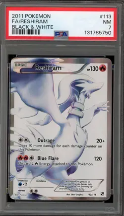 Pokemon Reshiram Black & White Full Art #113 PSA 7 - Image 1
