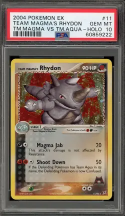 Pokemon Team Magma's Rhydon EX TM Magma Vs TM Aqua Holo Rare #11 PSA 10 - Image 1