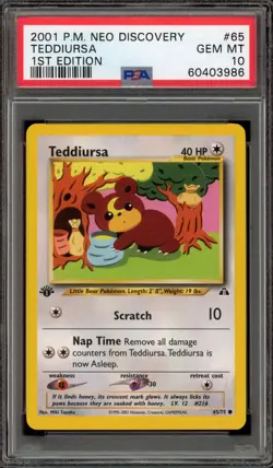 Pokemon Teddiursa Neo Discovery 1st Edition #65 PSA 10 Gem Mint - Image 1