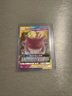 2019 POKEMON SUN & MOON TEAM UP #53/181 GENGAR & MIMIKYU GX HOLO RARE LP - Image 1