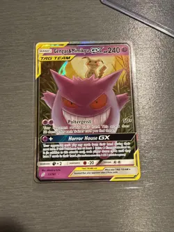2019 POKEMON SUN & MOON TEAM UP #53/181 GENGAR & MIMIKYU GX HOLO RARE LP - Image 3