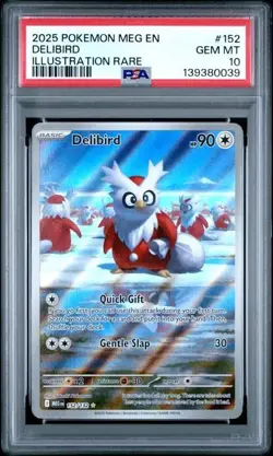 2025 POKEMON MEG EN-MEGA EVOLUTION ILLUSTRATION RARE #152 DELIBIRD PSA 10 - Image 1