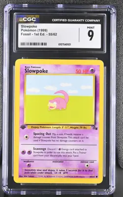 CGC MINT 9 Pokemon Slowpoke 55/62 1999 Fossil 1st Edition - Image 1