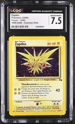 Zapdos *CGC 7.5* SWIRL Holo *Fossil* #15 *1999* Vintage * Pokemon - Image 1