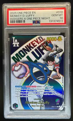 2025 One Piece Monkey.D.Luffy Dodgers X One Piece Night #010 PSA 10 - Image 1