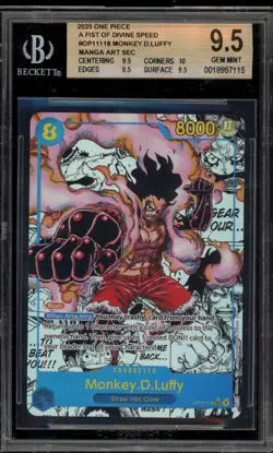 One Piece CCG Monkey.D.Luffy Fist of Divine Speed Manga Alt Art OP11-118 BGS 9.5 - Image 1