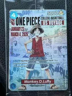 Bandai Namco Monkey D. Luffy US Voyage Promo Full Art Holo P-055 One Piece CCG - Image 1