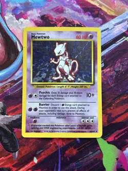 Pokemon TCG Card Mewtwo 10/102 Base Set Unlimited Holo Rare HP - Image 1