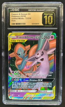 2019 Pokemon SM Unified Minds Espeon Deoxys Tag Team Holo 72/236 CGC 10 Pristine - Image 1