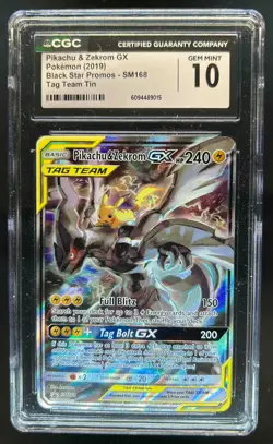 2016-19 Pokemon SM Black Star Promos Pikachu & Zekrom Tag Team #SM168 CGC 10 - Image 1