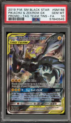 Pokemon Pikachu & Zekrom GX Tag Team Tins Black Star Full Art Promo SM168 PSA 10 - Image 1