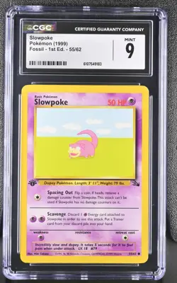 CGC MINT 9 Pokemon Slowpoke 55/62 1999 Fossil 1st Edition - Image 1