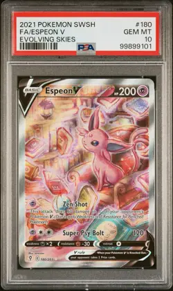 PSA 10 Espeon Alternate Full Art 180/203 SWSH Evolving Skies Pokemon English GEM - Image 1