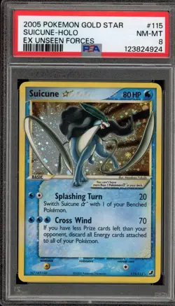 Pokemon Suicune Gold Star EX Unseen Forces Holo Ultra Rare #115 PSA 8 - Image 1