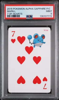 2015 POKEMON ALPHA SAPPHIRE PLAYING CARDS 7 OF HEARTS MARILL PSA 9 - Image 1