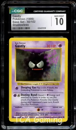 CGC 10 GEM MINT Gastly 50/102 SHADOWLESS Base Set Pokemon Card 138 - Image 1