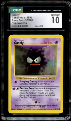 CGC 10 GEM MINT Gastly 50/102 SHADOWLESS Base Set Pokemon Card 138 - Image 2