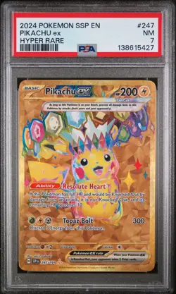 Pokemon Pikachu Ex Hyper Rare (GOLD) PSA Graded Slab NM 7 Surging Sparks 247/191 - Image 1