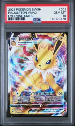 Pokemon TCG Jolteon VMAX Holo Ultra Rare Card Evolving Skies 051/203 PSA 10 - Image 1