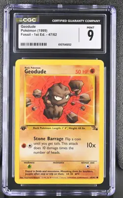 CGC MINT 9 Pokemon Geodude 47/62 1999 Fossil 1st Edition - Image 1