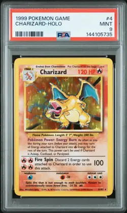 1999 POKEMON BASE SET UNLIMITED #4 CHARIZARD-HOLO PSA 9 - Image 1
