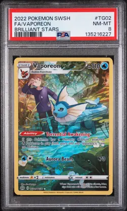 2022 POKEMON SWORD & SHIELD BRILLIANT STARS #TG02 FULL ART/VAPOREON PSA 8 - Image 1