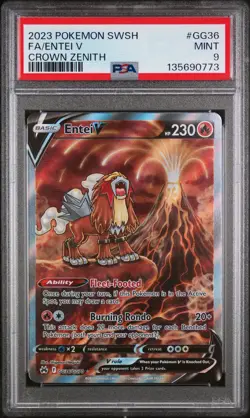 2023 POKEMON SWORD & SHIELD CROWN ZENITH #GG36 FULL ART/ENTEI V PSA 9 - Image 1