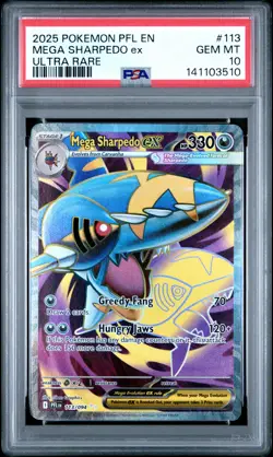 2025 POKEMON PFL EN-PHANTASMAL FLAMES ULTRA RARE #113 MEGA SHARPEDO EX PSA 10 - Image 1