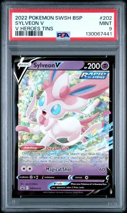 2022 POKEMON SWSH BLACK STAR PROMO V HEROES TINS #202 SYLVEON V PSA 9 - Image 1