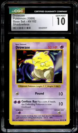 CGC 10 GEM MINT Drowzee 49/102 SHADOWLESS Base Set Pokemon Card 137 - Image 2