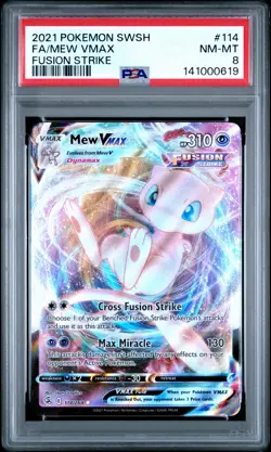 2021 POKEMON SWORD & SHIELD FUSION STRIKE #114 FULL ART/MEW VMAX PSA 8 - Image 1