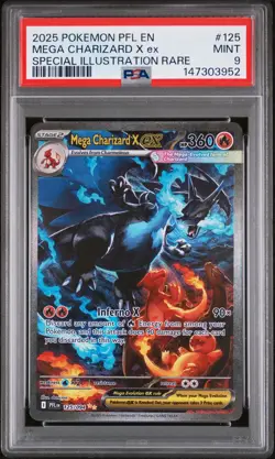 2025 POKEMON PFL SPECIAL ILLUSTRATION RARE #125 MEGA CHARIZARD X EX PSA 9 - Image 1