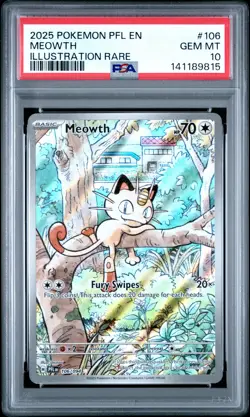 2025 POKEMON PFL EN-PHANTASMAL FLAMES ILLUSTRATION RARE #106 MEOWTH PSA 10 - Image 1