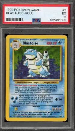 Pokemon Blastoise Base Set Unlimited Holo Rare #2 PSA 5 - Image 1