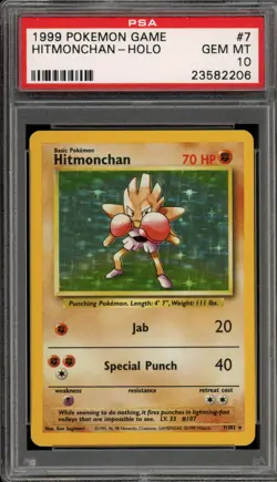Pokemon Hitmonchan Base Set Unlimited Holo Rare #7 PSA 10 Gem Mint - Image 1