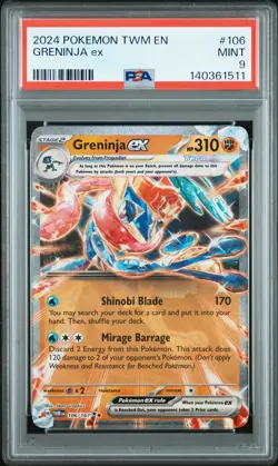 2024 POKEMON TWM EN-TWILIGHT MASQUERADE #106 GRENINJA EX PSA 9 - Image 1