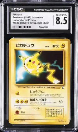 1997 POKEMON UNNUMBERED PROMO JPN WORLD HOBBY FAIR SPECIAL SHEET PIKACHU CGC 8.5 - Image 1