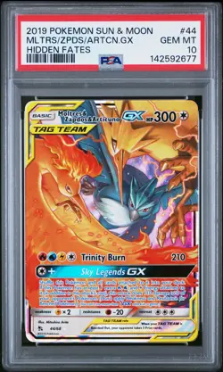 2019 POKEMON SUN & MOON HIDDEN FATES #44 MOLTRES & ZAPDOS & ARTICUNO GX PSA 10 - Image 1
