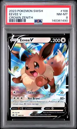 2023 POKEMON SWORD & SHIELD CROWN ZENITH #108 EEVEE V PSA 8 - Image 1