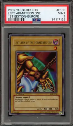 Yu-Gi-Oh! Left Arm of the Forbidden One 1st Edition EUROPE LOB-E100 PSA 9 Mint - Image 1