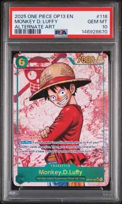 2025 ONE PIECE OP13-CARRYING ON HIS WILL ALTERNATE ART MONKEY D. LUFFY PSA 10 - Image 1