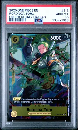 2025 ONE PIECE PROMOS ONE PIECE DAY DALLAS #113 RORONOA ZORO PSA 10 - Image 1