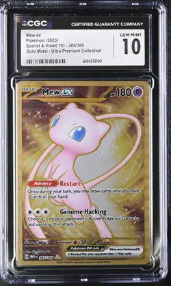 CGC 10 GEM MINT Mew EX 205/165 GOLD METAL UPC Promo Pokemon Card 100 - Image 1