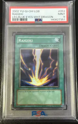2002 Yugioh Raigeki PSA 9 LOB-053 Magic Card - Image 1