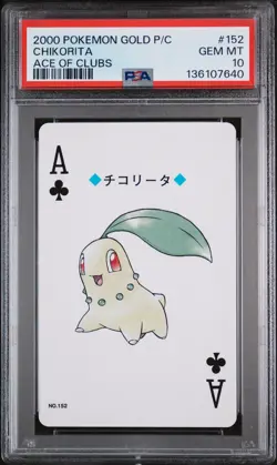 2000 POKEMON GOLD VERSION PLAYING CARDS ACE OF CLUBS #152 CHIKORITA PSA 10 - Image 1