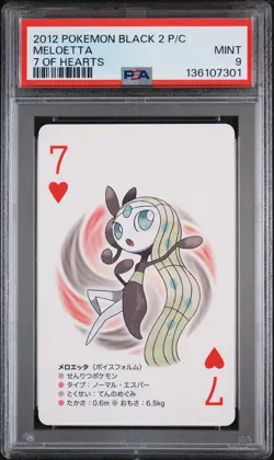 2012 POKEMON BLACK 2 PLAYING CARDS 7 OF HEARTS MELOETTA PSA 9 - Image 1