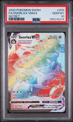 2020 POKEMON SWORD & SHIELD SECRET #206 FULL ART/SNORLAX VMAX PSA 10 - Image 1